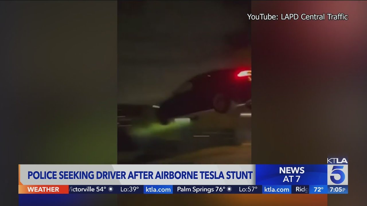LAPD seeks hit-and-run driver in Tesla jump